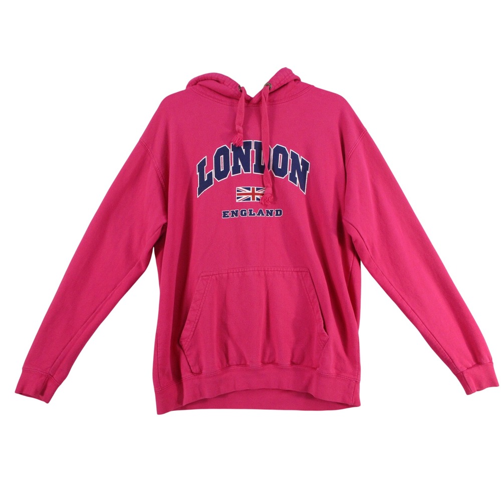 London England Souvenir Hoodie Pink Graphic Pullover Sweatshirt Large